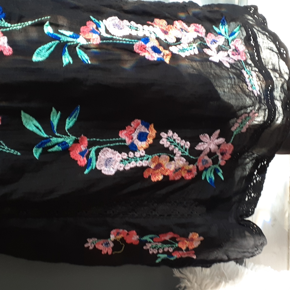 Free people black tunic embroidery floral Boho Festival   top size xs - Picture 15 of 16